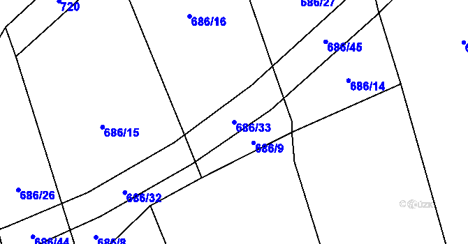 Parcela st. 686/33 v KÚ Jankovská Lhota, Katastrální mapa