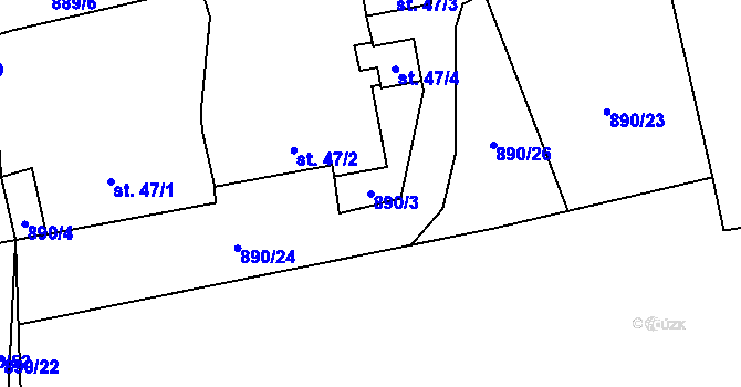 Parcela st. 890/3 v KÚ Čakovec, Katastrální mapa