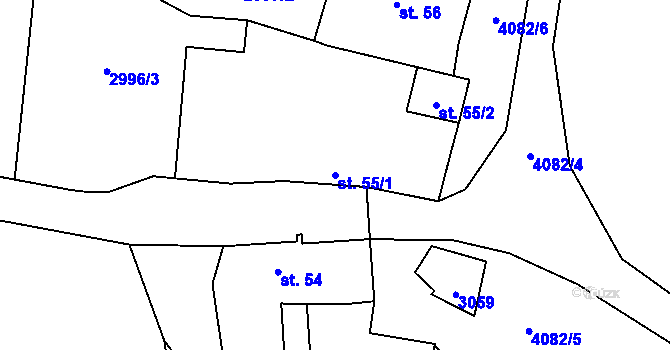Parcela st. 55/1 v KÚ Holašovice, Katastrální mapa