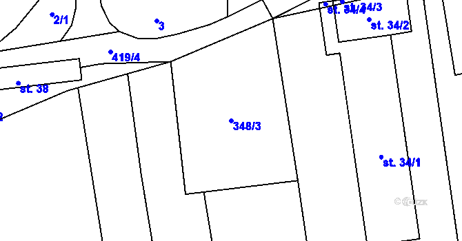 Parcela st. 348/3 v KÚ Jankov u Pelhřimova, Katastrální mapa