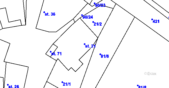 Parcela st. 21 v KÚ Kozašice, Katastrální mapa