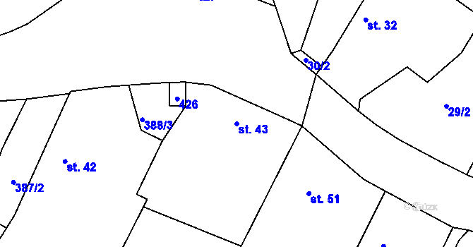 Parcela st. 43 v KÚ Kozašice, Katastrální mapa
