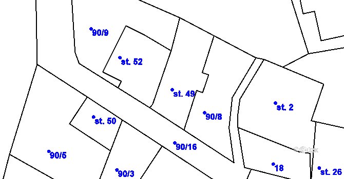 Parcela st. 49 v KÚ Kozašice, Katastrální mapa