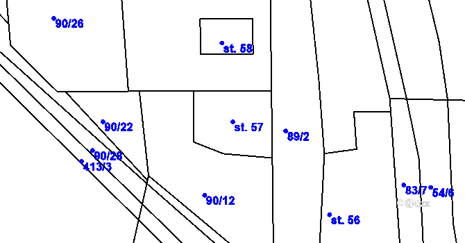 Parcela st. 57 v KÚ Kozašice, Katastrální mapa