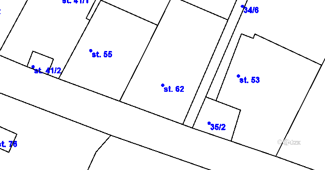 Parcela st. 62 v KÚ Kozašice, Katastrální mapa