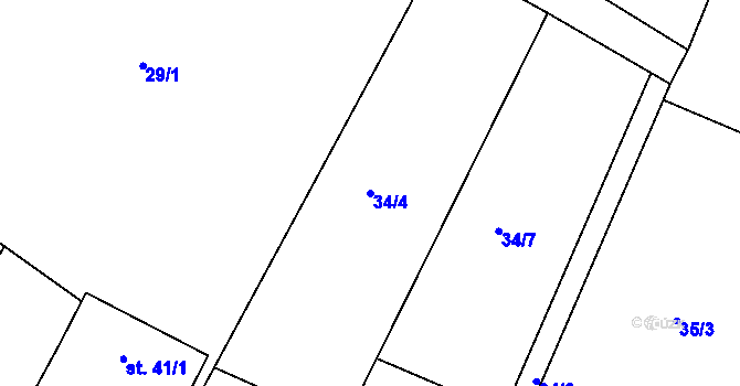 Parcela st. 34/4 v KÚ Kozašice, Katastrální mapa