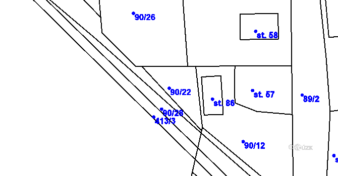 Parcela st. 90/22 v KÚ Kozašice, Katastrální mapa