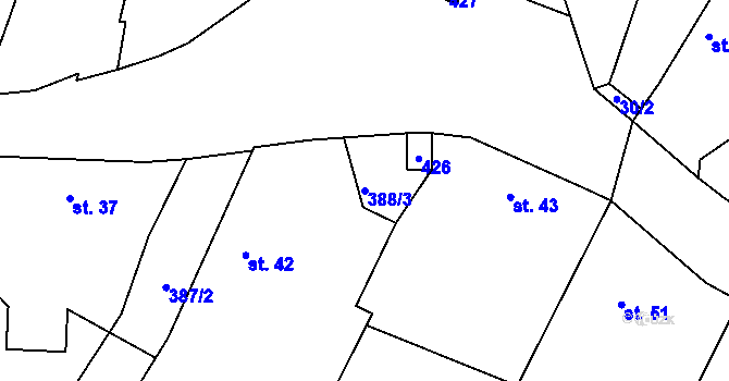 Parcela st. 388/3 v KÚ Kozašice, Katastrální mapa