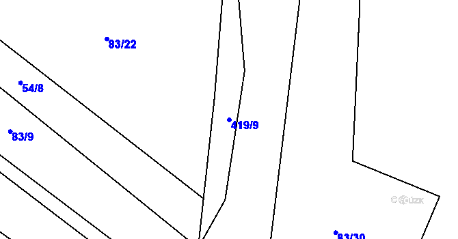 Parcela st. 419/9 v KÚ Kozašice, Katastrální mapa