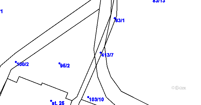 Parcela st. 413/7 v KÚ Kozašice, Katastrální mapa