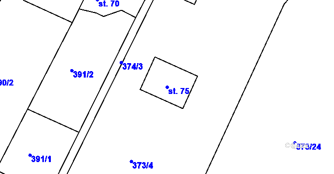 Parcela st. 75 v KÚ Kozašice, Katastrální mapa