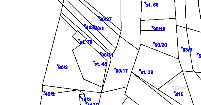 Parcela st. 90/31 v KÚ Kozašice, Katastrální mapa