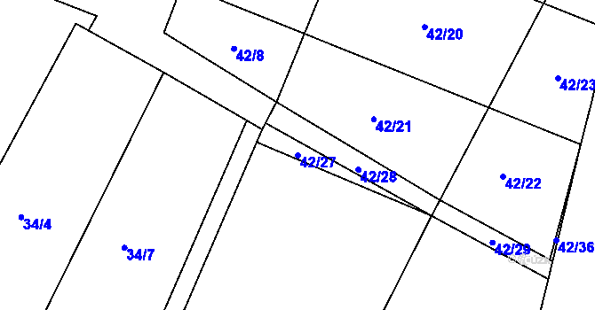 Parcela st. 42/27 v KÚ Kozašice, Katastrální mapa