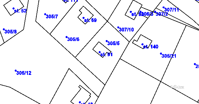 Parcela st. 91 v KÚ Seník, Katastrální mapa