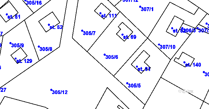 Parcela st. 305/6 v KÚ Seník, Katastrální mapa