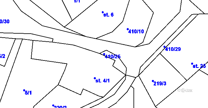 Parcela st. 410/25 v KÚ Seník, Katastrální mapa