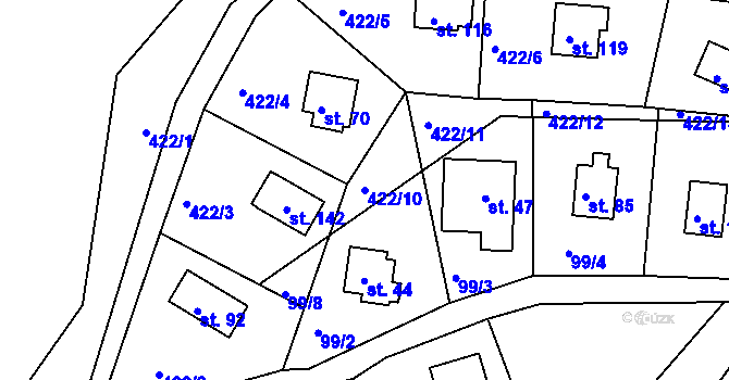 Parcela st. 422/10 v KÚ Seník, Katastrální mapa