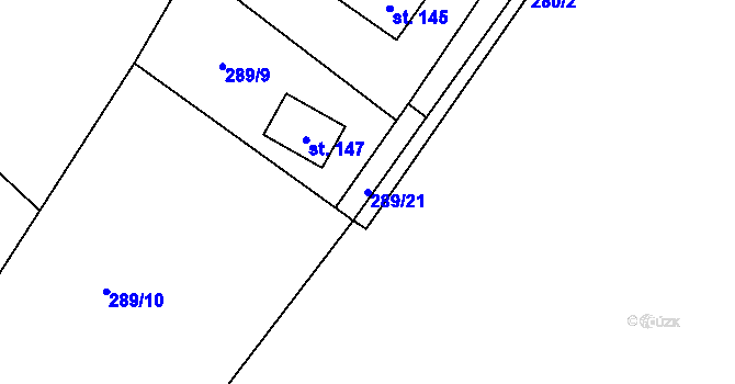 Parcela st. 289/21 v KÚ Seník, Katastrální mapa
