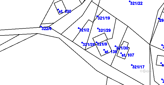 Parcela st. 321/28 v KÚ Seník, Katastrální mapa