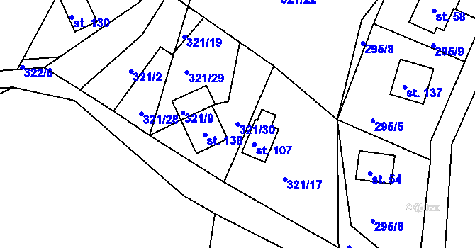 Parcela st. 321/30 v KÚ Seník, Katastrální mapa