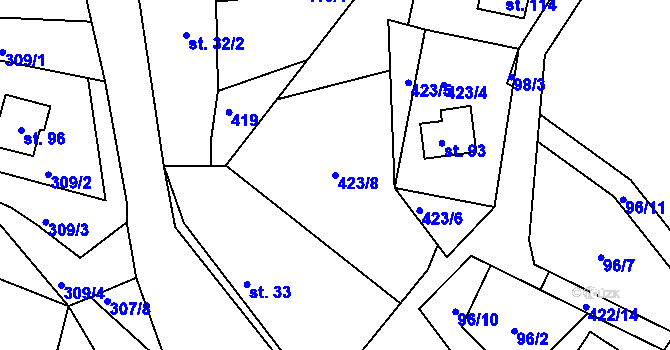 Parcela st. 423/8 v KÚ Seník, Katastrální mapa