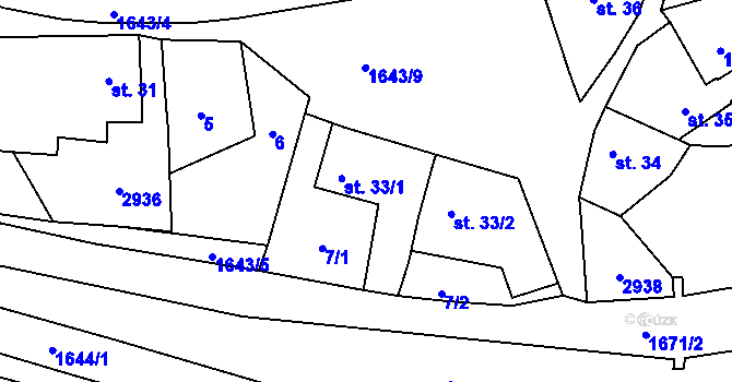 Parcela st. 33/1 v KÚ Jankovice u Holešova, Katastrální mapa
