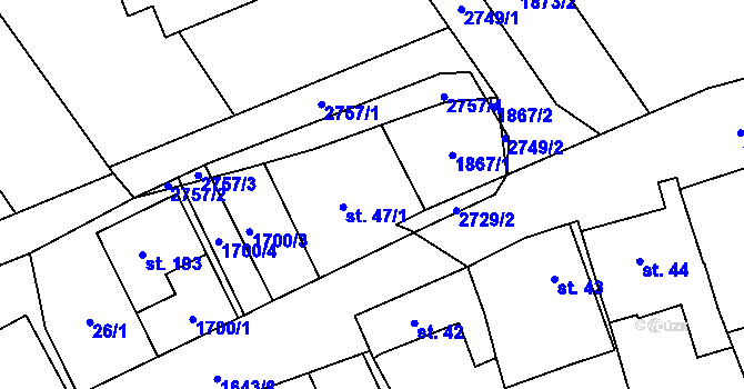 Parcela st. 47/1 v KÚ Jankovice u Holešova, Katastrální mapa