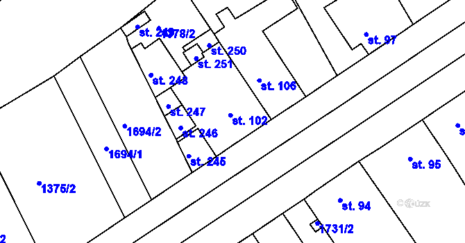 Parcela st. 102 v KÚ Jankovice u Holešova, Katastrální mapa