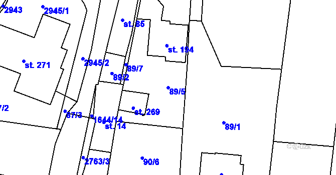 Parcela st. 89/5 v KÚ Jankovice u Holešova, Katastrální mapa