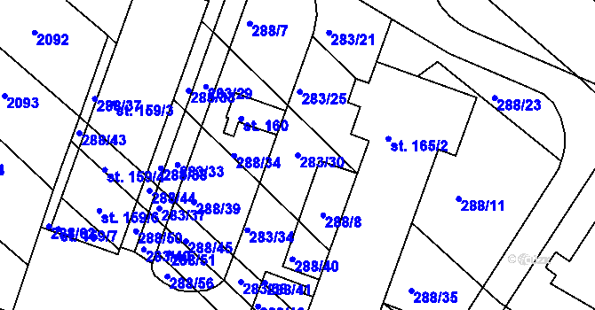Parcela st. 283/30 v KÚ Jankovice u Holešova, Katastrální mapa