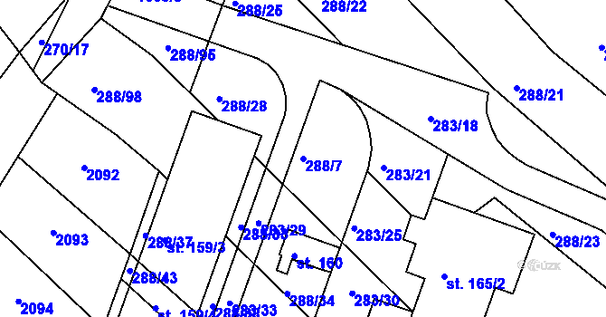 Parcela st. 288/7 v KÚ Jankovice u Holešova, Katastrální mapa
