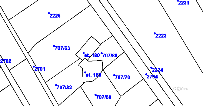 Parcela st. 707/88 v KÚ Jankovice u Holešova, Katastrální mapa