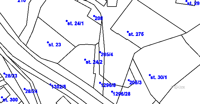 Parcela st. 205/4 v KÚ Jankovice u Uherského Hradiště, Katastrální mapa