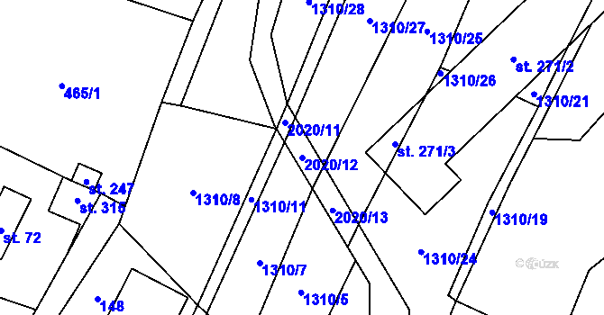 Parcela st. 2020/12 v KÚ Jankovice u Uherského Hradiště, Katastrální mapa