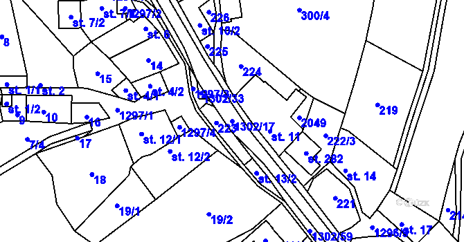 Parcela st. 1302/17 v KÚ Jankovice u Uherského Hradiště, Katastrální mapa