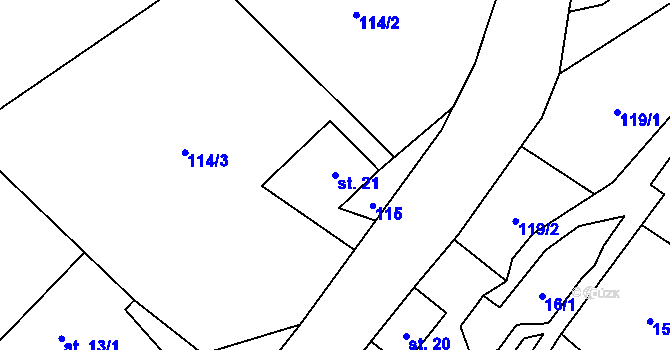 Parcela st. 21 v KÚ Janoušov, Katastrální mapa