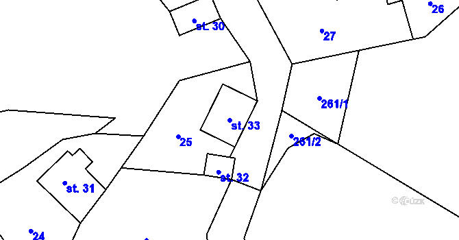 Parcela st. 33 v KÚ Janoušov, Katastrální mapa
