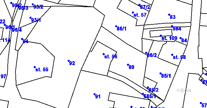 Parcela st. 56 v KÚ Janoušov, Katastrální mapa