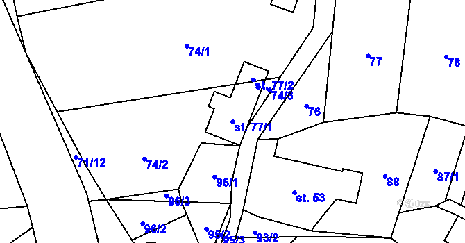 Parcela st. 77/1 v KÚ Janoušov, Katastrální mapa