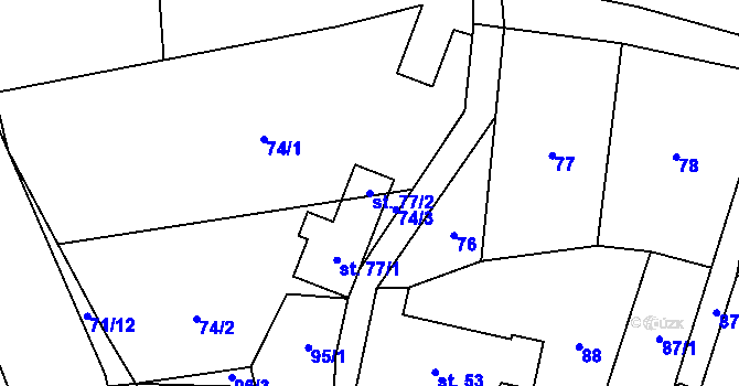 Parcela st. 77/2 v KÚ Janoušov, Katastrální mapa