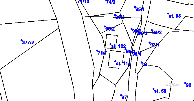 Parcela st. 71/7 v KÚ Janoušov, Katastrální mapa