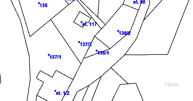 Parcela st. 136/1 v KÚ Janoušov, Katastrální mapa