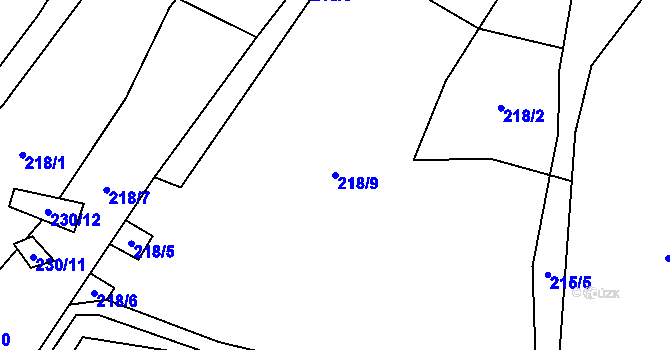 Parcela st. 218/9 v KÚ Janoušov, Katastrální mapa