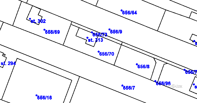 Parcela st. 656/70 v KÚ Janov, Katastrální mapa