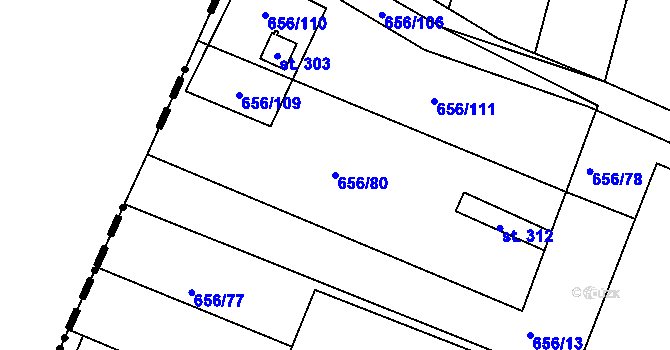 Parcela st. 656/80 v KÚ Janov, Katastrální mapa