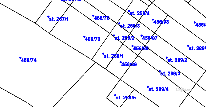 Parcela st. 258/1 v KÚ Janov, Katastrální mapa