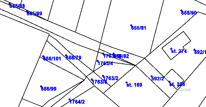 Parcela st. 1763/19 v KÚ Janov, Katastrální mapa