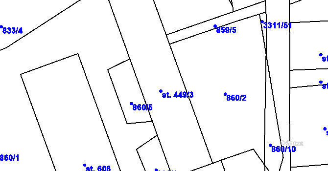 Parcela st. 449/3 v KÚ Janov u Litomyšle, Katastrální mapa
