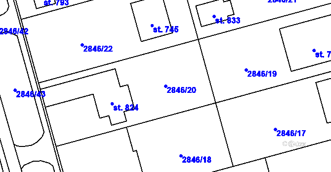 Parcela st. 2846/20 v KÚ Janov u Litomyšle, Katastrální mapa