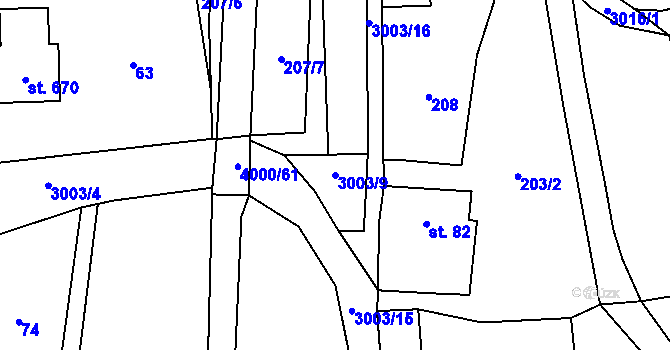 Parcela st. 3003/9 v KÚ Janov u Litomyšle, Katastrální mapa